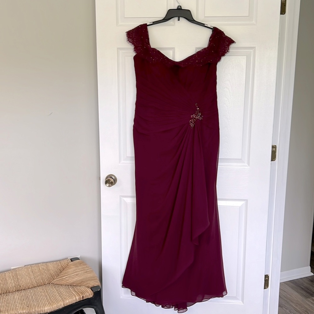 Cameron Blake burgundy gown. Size 16P. Worn once as The Mother of the Bride.